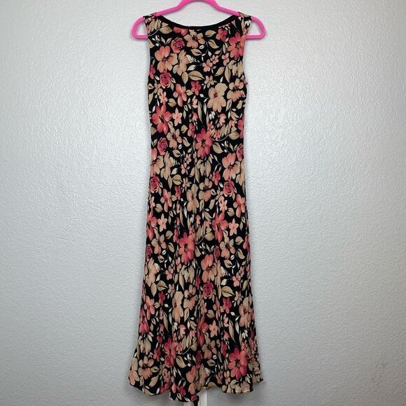 Charter Club Silk Floral Print Round Neck Sleeveless Maxi Dress Black Size 8 - Picture 1 of 9